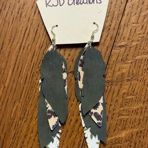 Black and Leopard Feather Earrings